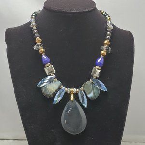 Ali Khan multi glass stone with beads necklace blue theme with gift box